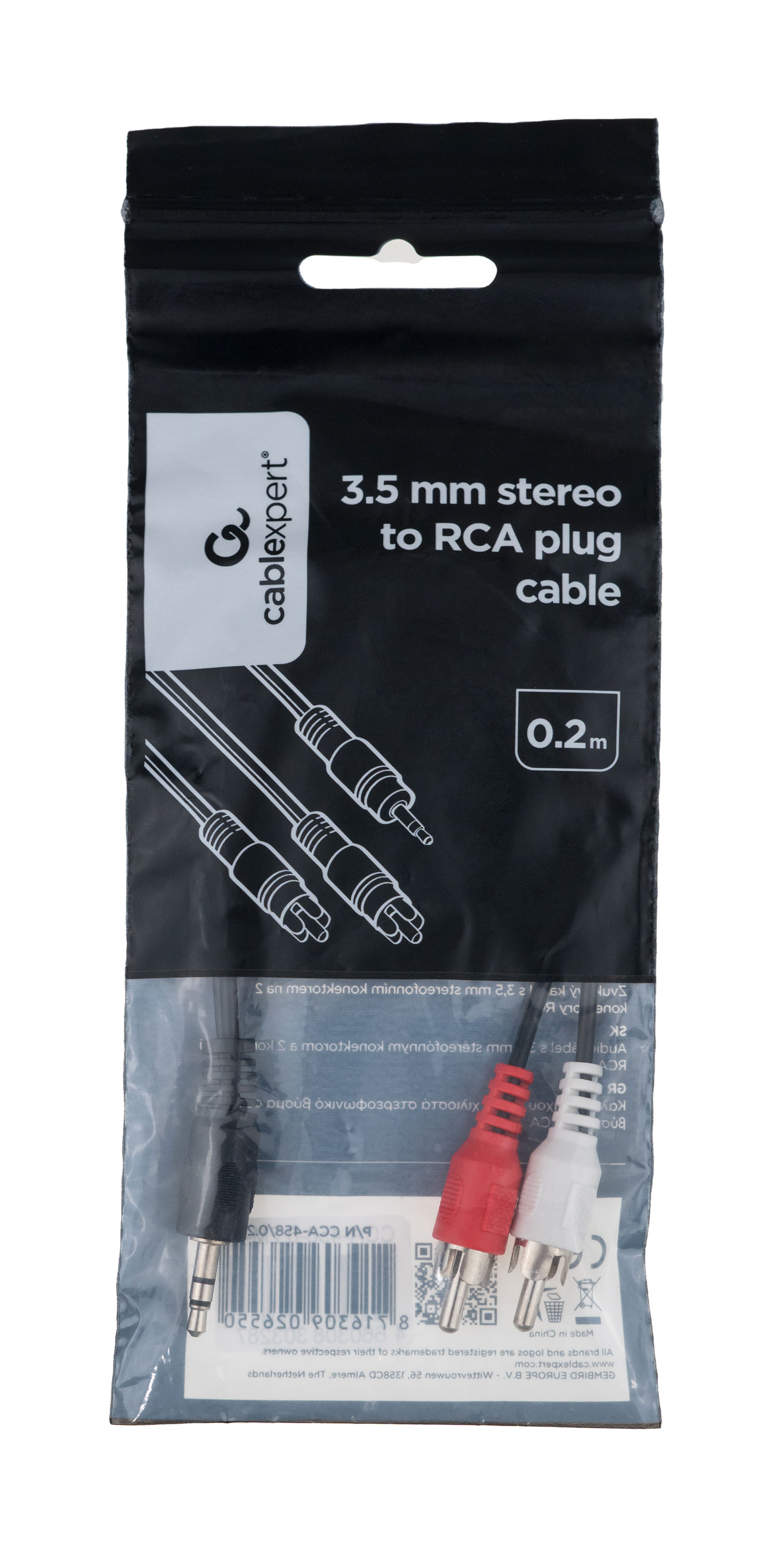 Кабель аудио Jack 3.5 --> 2 RCA, 0.2m (CCA-458-0.2M-N, black) Cablexpert