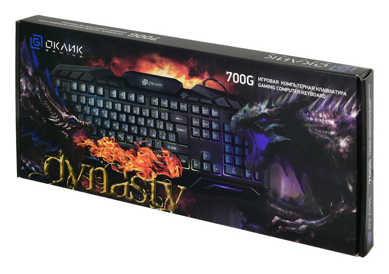 Клавиатура Oklick 700G Dynasty (USB, игровая, с трёхцветной регулируемой подсветкой, мультимедийная, black)