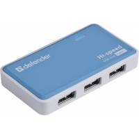 USB 2.0 HUB Defender Quadro Power (4 порта, активный, адаптер питания, blue-white)