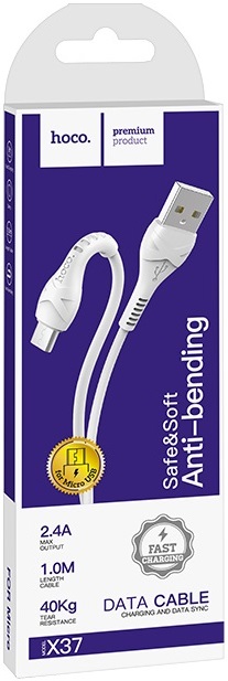 Кабель USB 2.0 Am - micro USB 1.0m (X37 Cool power, 2.4A, быстрая зарядка, white) hoco