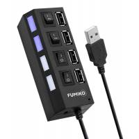 USB 2.0 HUB FUMIKO UH01 (FUH01-01, 4 порта, активный, выключатели, black)