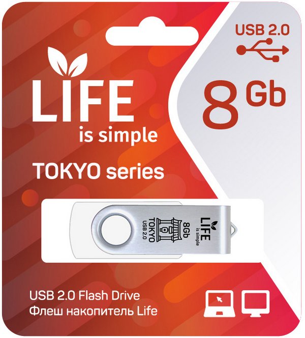 Флеш накопитель USB 2.0 8Gb LIFE TOKYO (LF08TOWHITE-01, white)