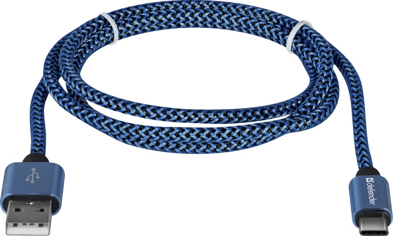 Кабель USB 2.0 Am - Type-C 1.0m (USB09-03T PRO, 2.1A, нейлоновая оплётка, blue) Defender