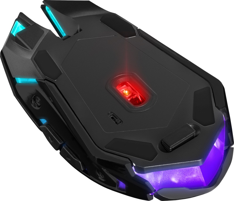 Мышь беспроводная Defender Trigger GM-934 (optical, 3200dpi, аккумулятор 400mAh, RGB подсветка, игровая, редактор макросов, эмуляция клавиш клавиатуры, soft-touch, black)