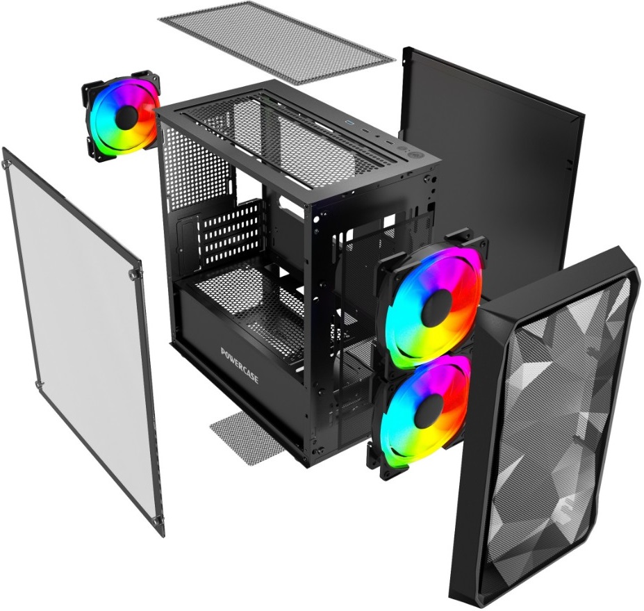Корпус Powercase Mistral Micro A3B ARGB (CMMAB-A3) (без БП, mATX, USB3.0, 3x ARGB Fan, black)