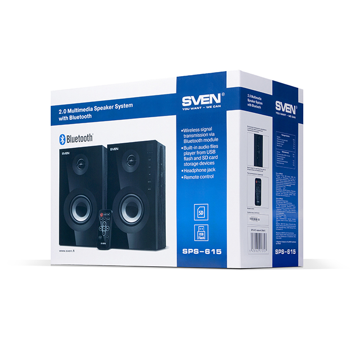 Колонки Sven SPS-615 (20W, Bluetooth, ПДУ, USB, SD, black)