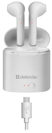 Гарнитура Defender Twins 630 (затычки, беспроводная, Bluetooth 5.0, с микрофоном, до 4 часов работы от батареи, white)