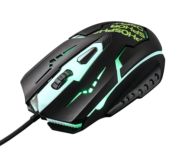 Мышь QUMO Phosphor M32 (USB, optical, 2400dpi, игровая, 5 цветов подсветки, soft-touch, black)