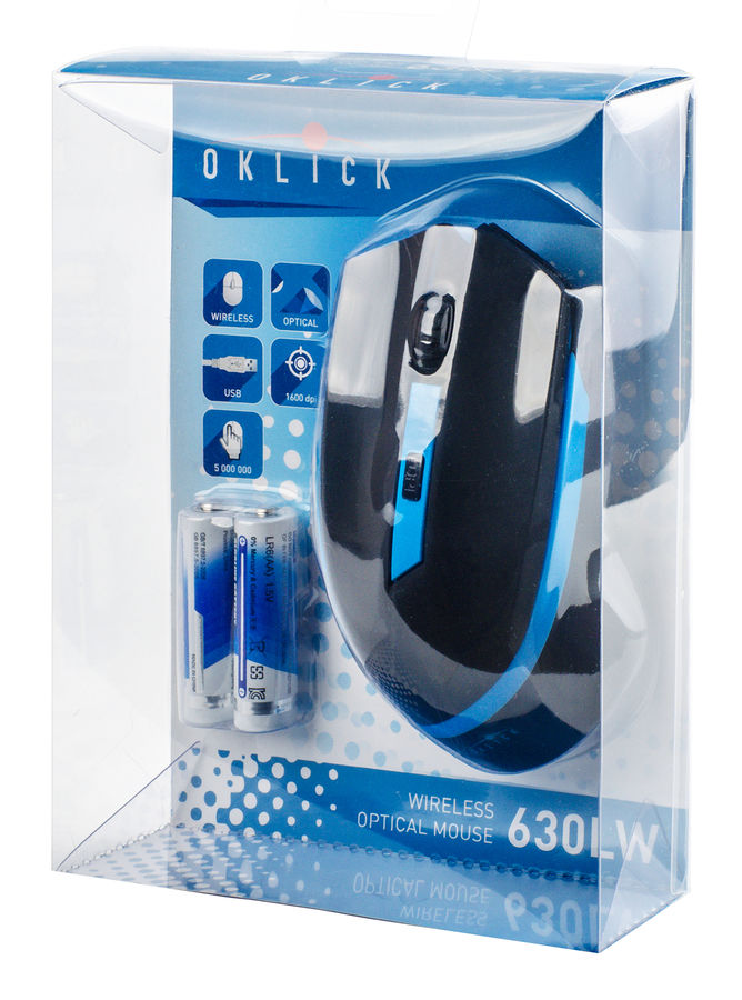 Мышь беспроводная Oklick 630LW (optical, 1600dpi, 2xAA, black-blue)