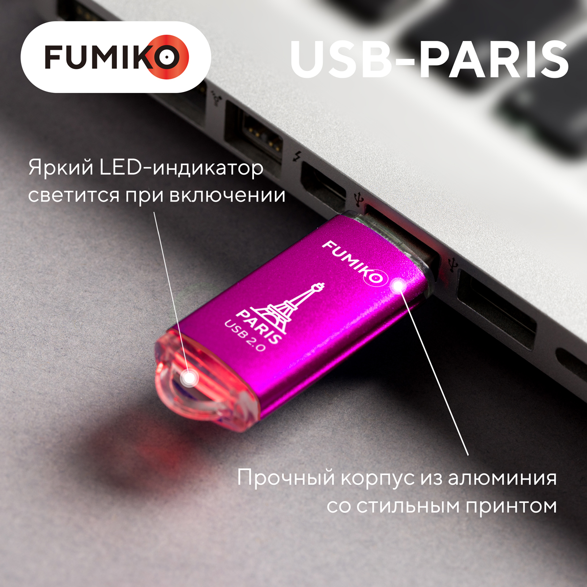 Флеш накопитель USB 2.0 64Gb FUMIKO PARIS (FPS-10, 30MB/s, pink)