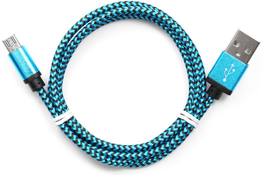 Кабель USB 2.0 Am - micro USB 1.0m (CC-mUSB2bl 1m, нейлоновая оплетка, пакет, blue) Cablexpert