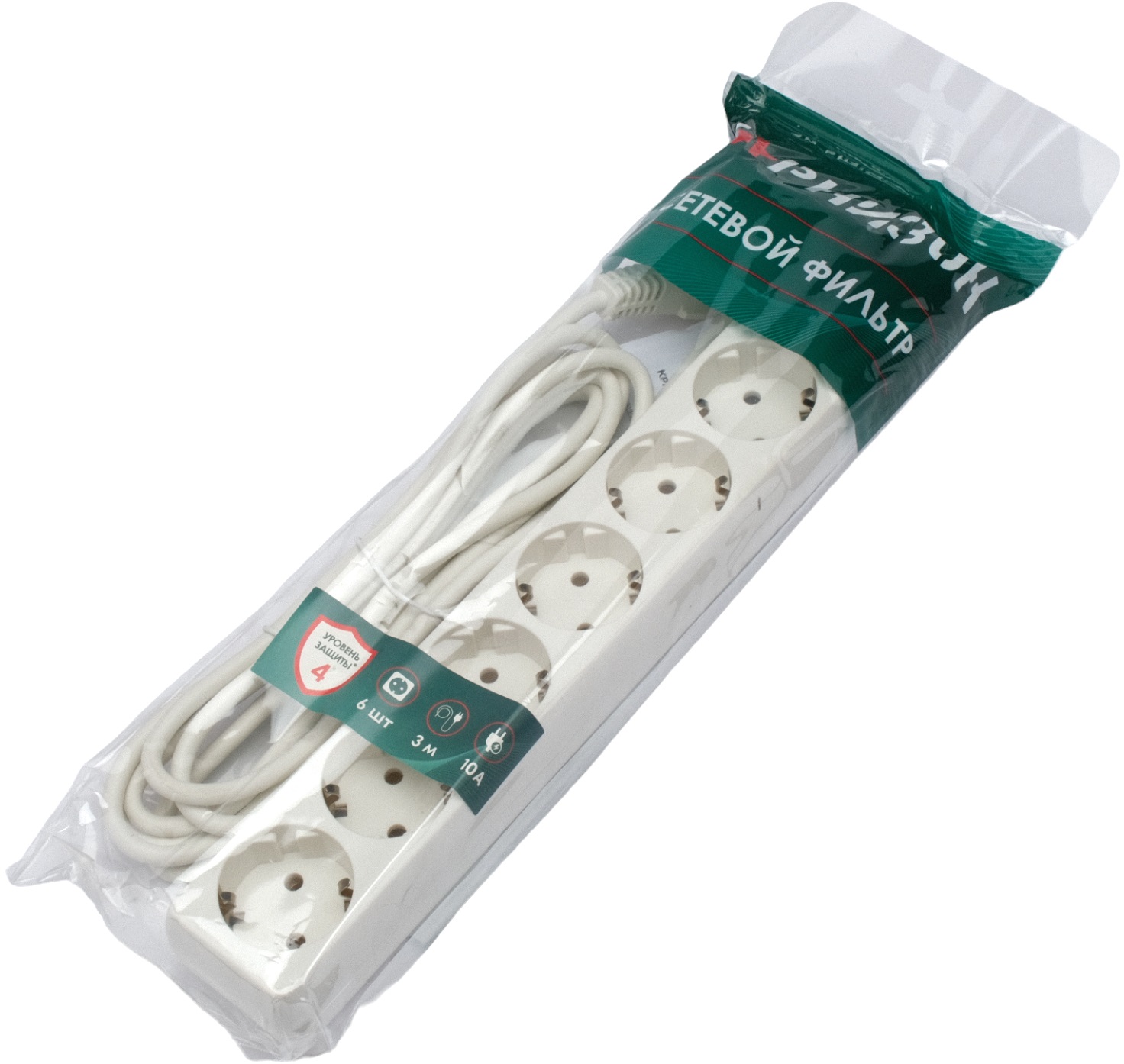 Сетевой фильтр Гарнизон (ECL-6-W-3, 6 розеток, 3 метра, 10A, white) OEM