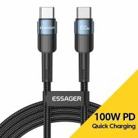 Кабель Type-C --> Type-C 2.0m (3A, 100W, быстрая зарядка, нейлоновая оплётка, black-blue) Essager