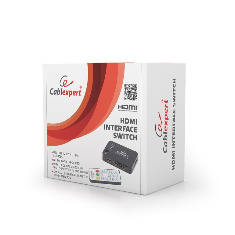 Переключатель HDMI Cablexpert DSW-HDMI-52 (5 устройств -> 1 монитор/ТВ, пульт ДУ, black)