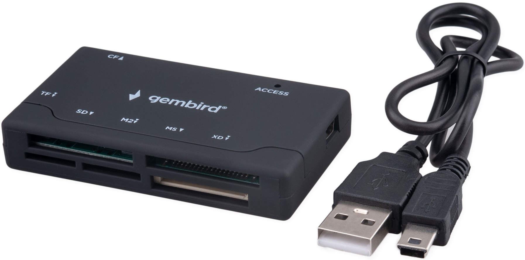 Карт-ридер Gembird (FD2-MSD-4, USB 2.0, SDXC, microSD, XD, MS, M2, CF, до 512Gb, кабель 0.5m, black)