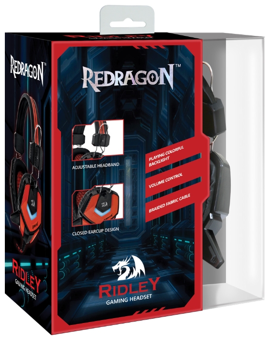 Наушники Redragon RIDLEY (полноразмерные закрытые, c микрофоном, игровые, 2.2m, black-red)