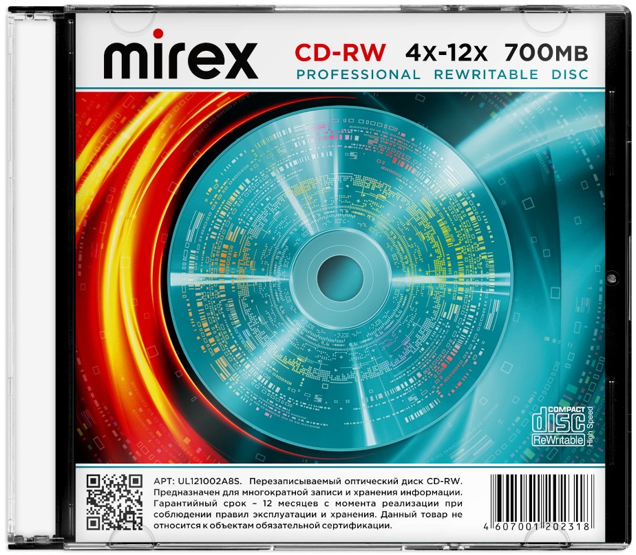 Диск CD-RW Mirex (700Mb, 12x, 1шт., Slim Case)