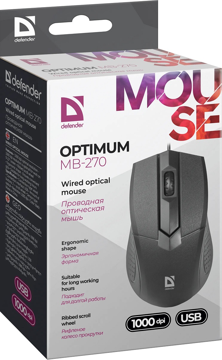 Мышь Defender Optimum MB-270 (USB, optical, 1000dpi, black)