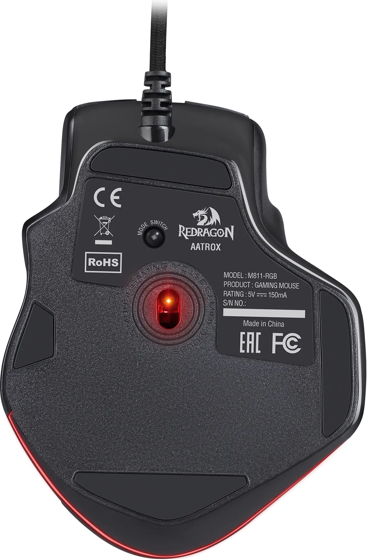 Мышь Redragon AATROX (USB, optical, 12400dpi, игровая, RGB подсветка, редактор макросов, эмуляция клавиш клавиатуры, soft-touch, 1.8m, black)