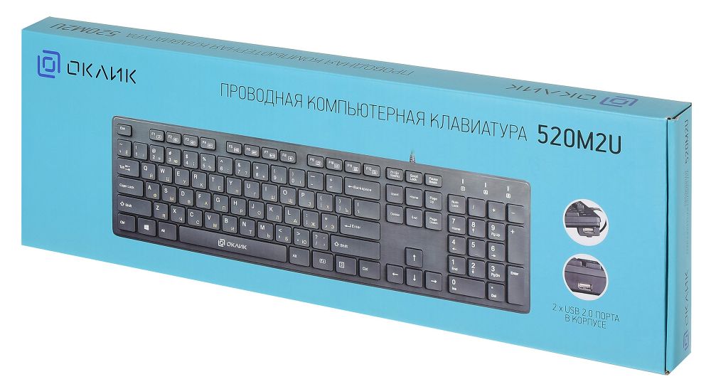 Клавиатура Oklick 520M2U (USB, мультимедийная, 2xUSB порта, black)