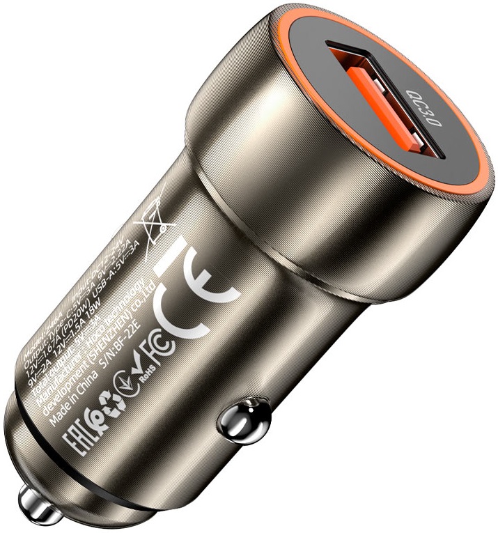 Зарядное устройство от прикуривателя hoco Z46 Blue shield (12/24V - USB, 3А, 18W, быстрая зарядка, QC3.0, grey)