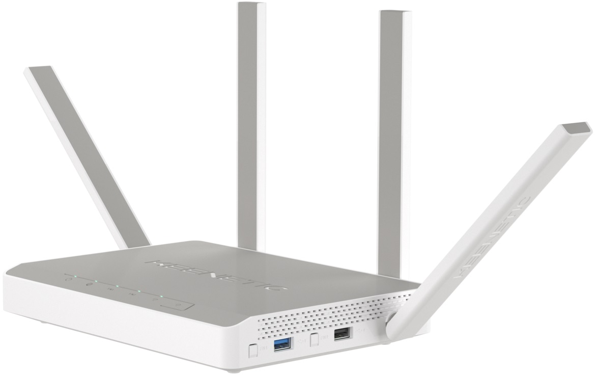 Роутер Keenetic Giga (KN-1011) (574/1201Mbps, 2.4/5GHz, 4 port, 1000Mbps, 4 внешние несъёмные антенны 5dBi, порт SFP 1000Mbps, 2*USB, Bluetooth 5.1, USB Printer/FTP Server/3G/4G/LTE, grey-white)