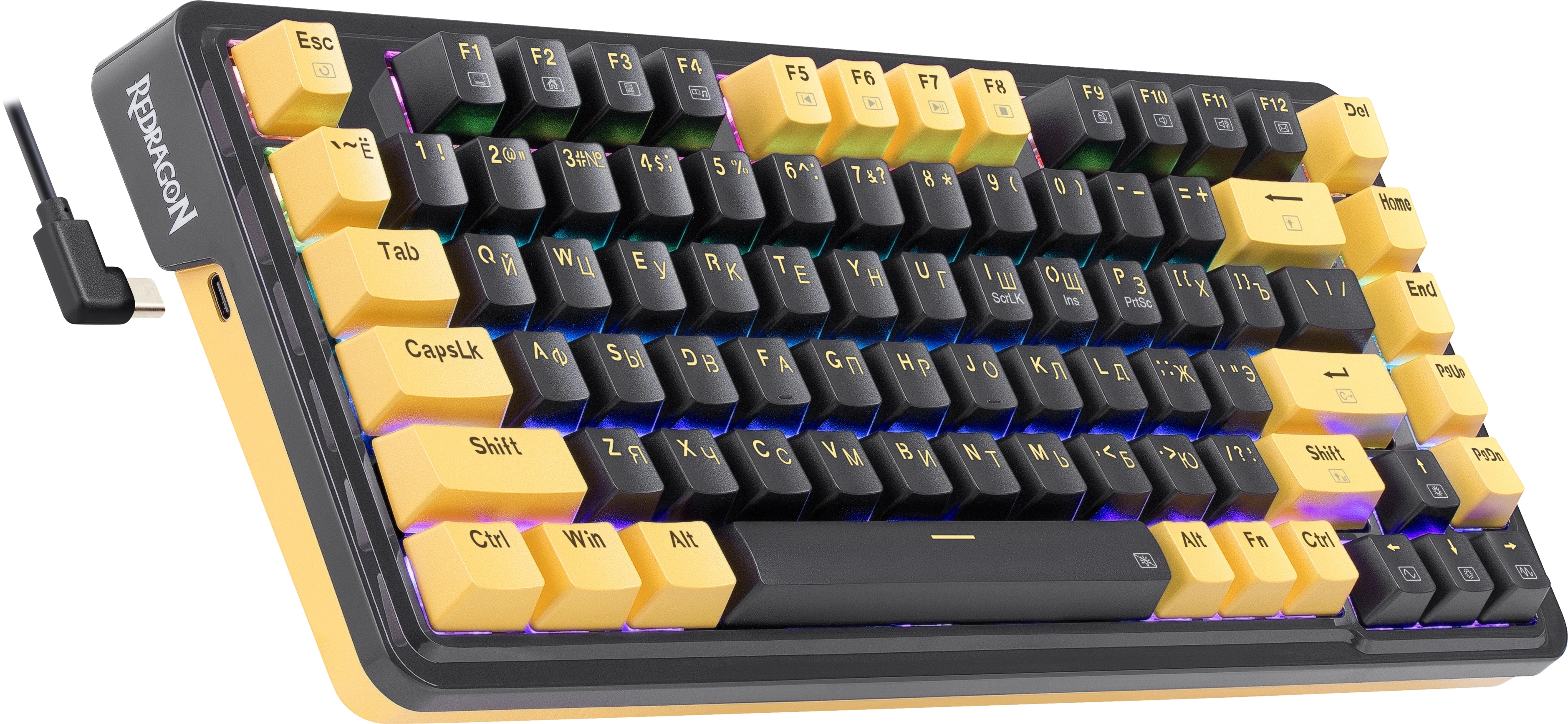 Клавиатура Redragon ELF (USB, механическая, RED Switch, игровая, программируемая RGB подсветка, мультимедийная, black-yellow)
