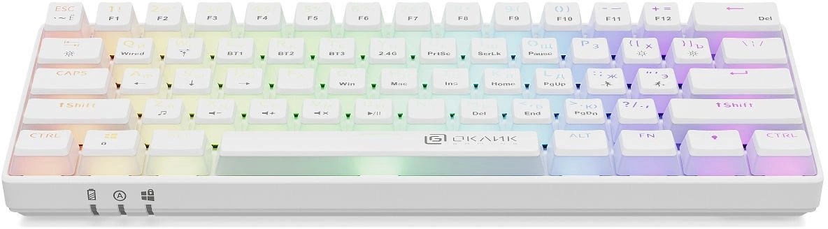 Клавиатура Oklick K763W (USB / Bluetooth 5.0(3.0) / 2.4GHz, механическая, аккумулятор 1450mAh (до 5 дней беспрерывной работы), регулируемая RGB подсветка, игровая, мультимедийная, Anti-Ghosting, 1.8m, white)