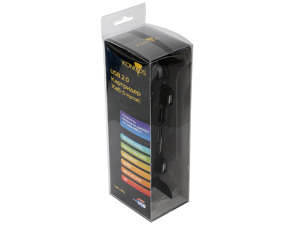 Картридер / USB HUB (5 портов) Konoos (UK-40 Подводная лодка, SDHC, microSD, miniSD, MS, MMC, xD, black, USB 2.0)