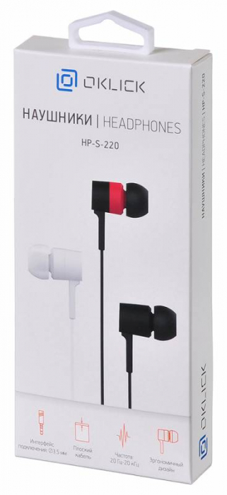 Наушники Oklick HP-S-220 (затычки, без микрофона, 1.1m, white)
