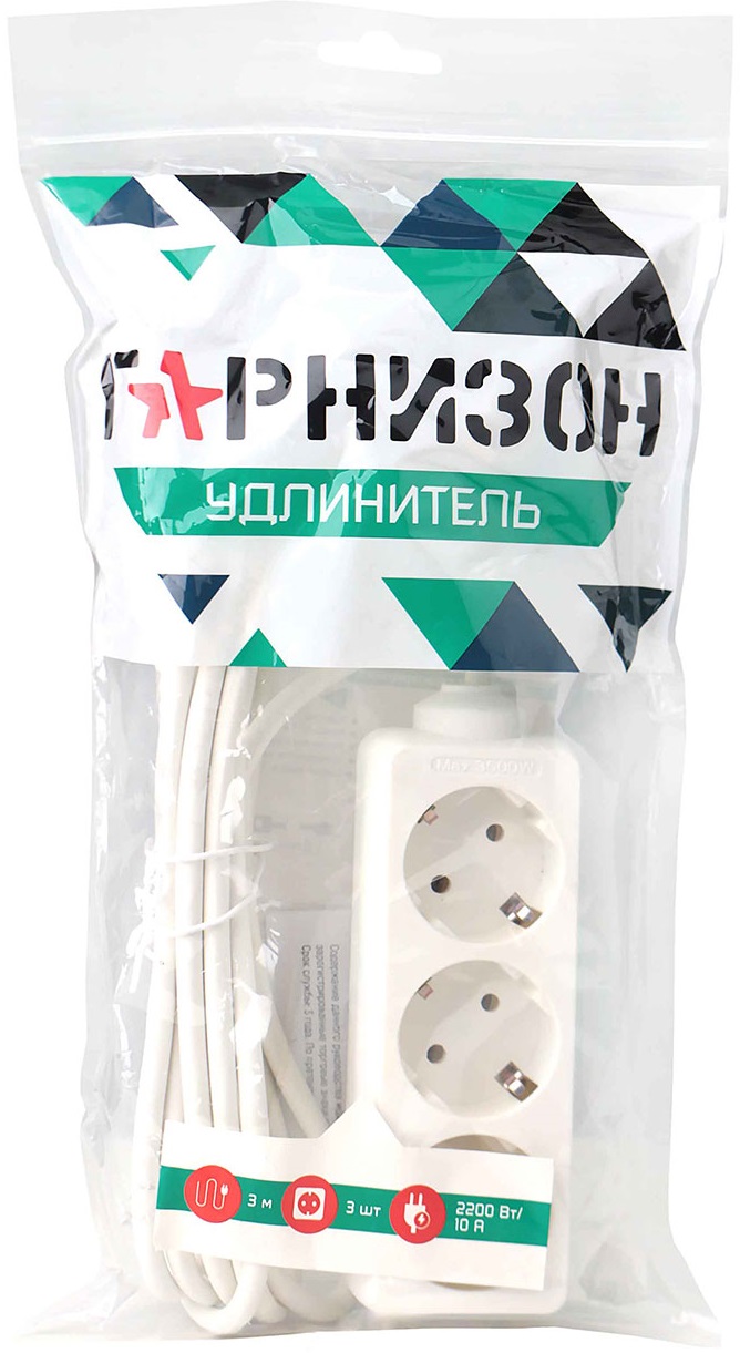 Сетевой удлинитель Гарнизон (EL-NLB3-W-3, 3 розетки, 3 метра, 10A, 0.75mm2, white) OEM