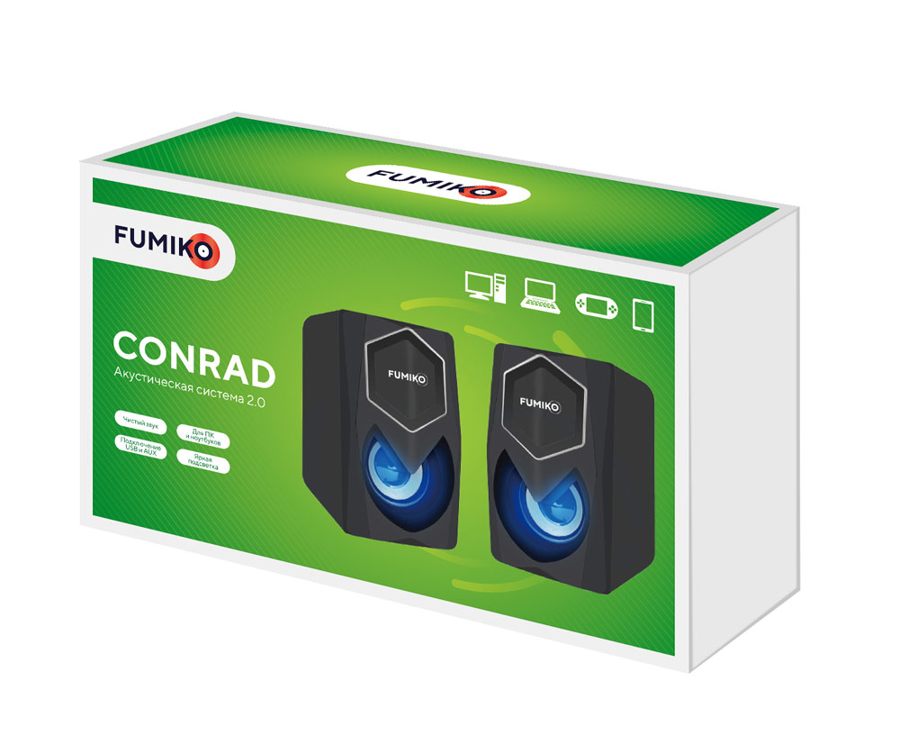Колонки FUMIKO CONRAD (6W, USB, подсветка, black)