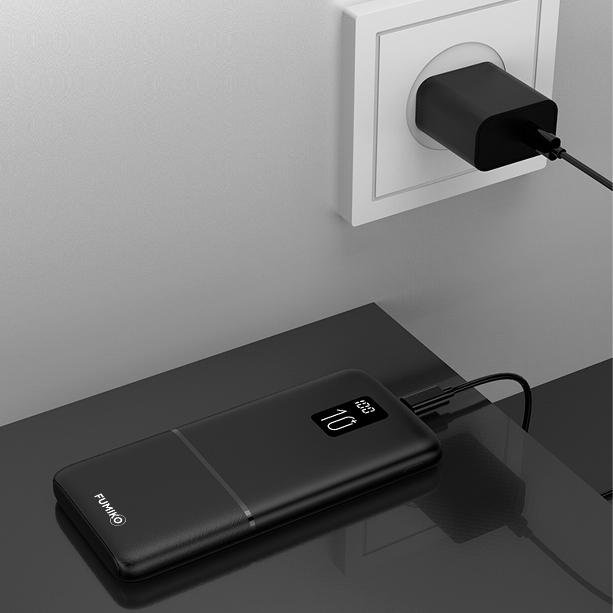 Внешний аккумулятор FUMIKO (FPB10-01, 10000mAh, 3*USB 2.1A max, USB Type-C, вход 2.1A, black)