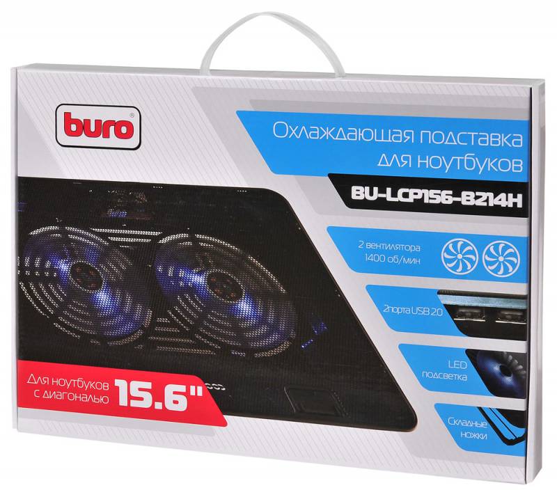 Подставка для ноутбука Buro BU-LCP156-B214H (15.6", 2x140mm Fan, USB, регулятор, black)