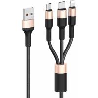 Кабель USB 2.0 Am - Lightning + micro USB + Type-C 1.0m (X26 Xpress, 2A, нейлоновая оплётка, black-gold) hoco