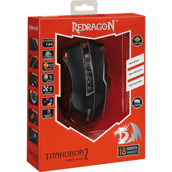 Мышь Redragon TITANOBOA 2 (USB, laser, 24000dpi, игровая, black-red)