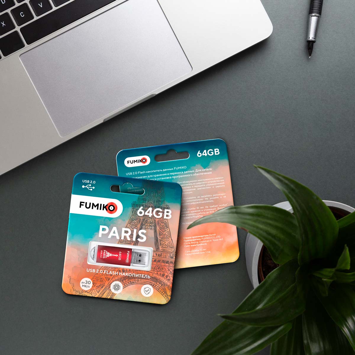 Флеш накопитель USB 2.0 64Gb FUMIKO PARIS (FPS-05, 30MB/s, red)