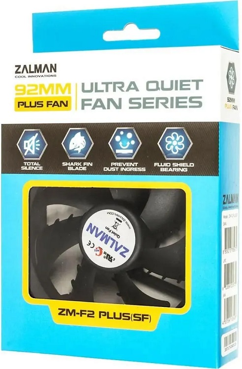 Вентилятор ZALMAN ZM-F2 Plus (SF) (92x92x25mm, sleeve, Shark Fin Blade, 1500rpm, 23dBa, 3pin, black) RTL