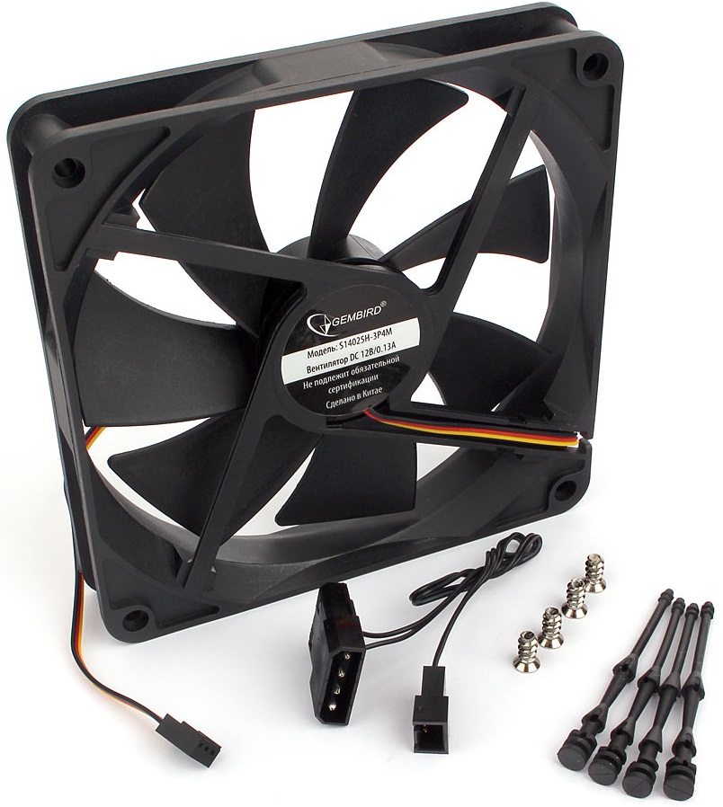 Вентилятор Gembird S14025H-3P4M (140x140x25mm, Hydro, 1450rpm, 29dBa, 3+4pin, black) OEM