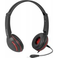 Наушники Defender Aura 115 (накладные закрытые, для мобильных устройств (переходник для ПК), с микрофоном, 2m, black-red)