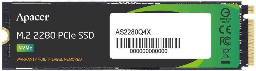 Накопитель SSD M.2 (2280) 1Tb Apacer AS2280Q4X (AP1TBAS2280Q4X-1, 5000/4400Mbs, PCI-E Gen4 x4, NVMe 1.4)