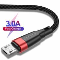 Кабель USB 2.0 Am - micro USB 1.0m (3A, быстрая зарядка, нейлоновая оплётка, black-red) USLION