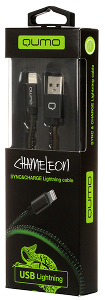 Кабель USB 2.0 Am - Lightning 1.0m (оплётка Chamelion, black-green) QUMO