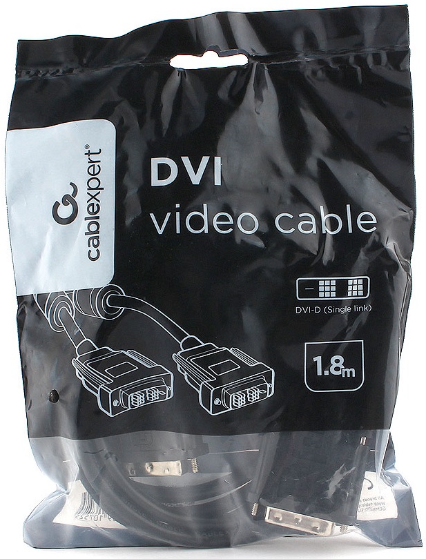 Кабель DVI (m) - DVI (m) 1.8m (CC-DVIL-BK-6, single link, 2 ферритовых фильтра, экранированный, black) Cablexpert