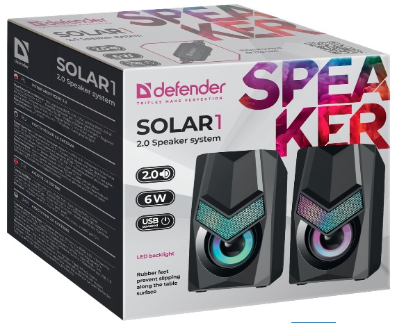 Колонки Defender Solar 1 (2х3W, USB, black)