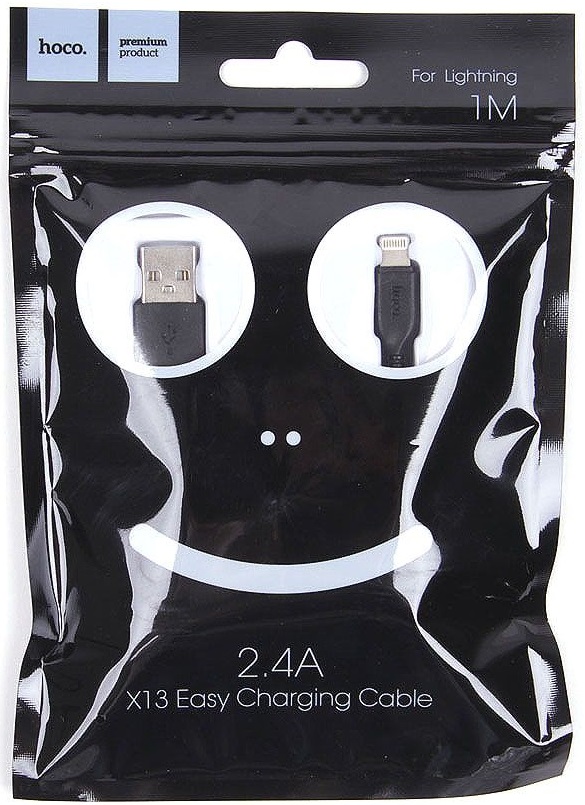 Кабель USB 2.0 Am - Lightning 1.0m (X13 Easy charged, 2.4A, быстрая зарядка, black) hoco