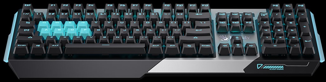 Клавиатура A4Tech Bloody B865 (USB, механическая, подсветка ICE BLUE, поддержка ПО Bloody KeyDominator, 8 клавиш WASD с оптическими переключателями LK RED/BLUE, игровая, black)