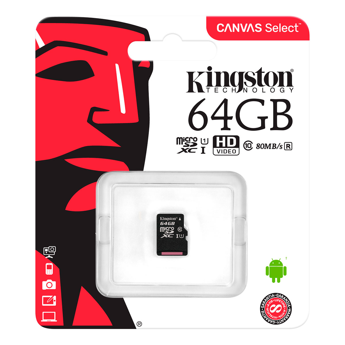 Карта памяти SDXCmicro Card 64GB Kingston (SDCS/64GBSP, Class 10, UHS-I, 80MB/s, без адаптера)