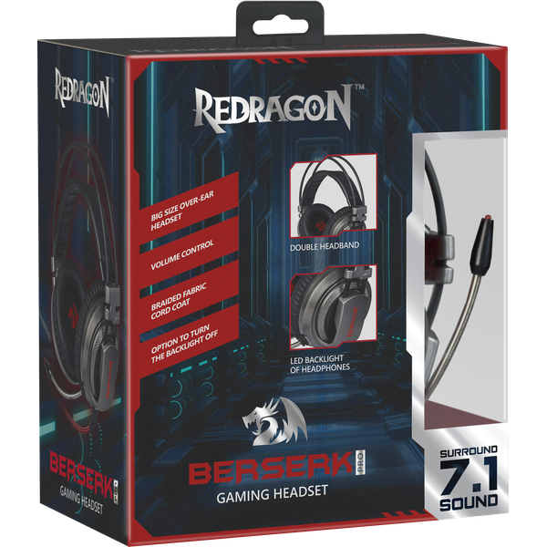 Наушники Redragon BERSERK PRO (полноразмерные закрытые, подключение по USB, c микрофоном, игровые, 2m, silver)