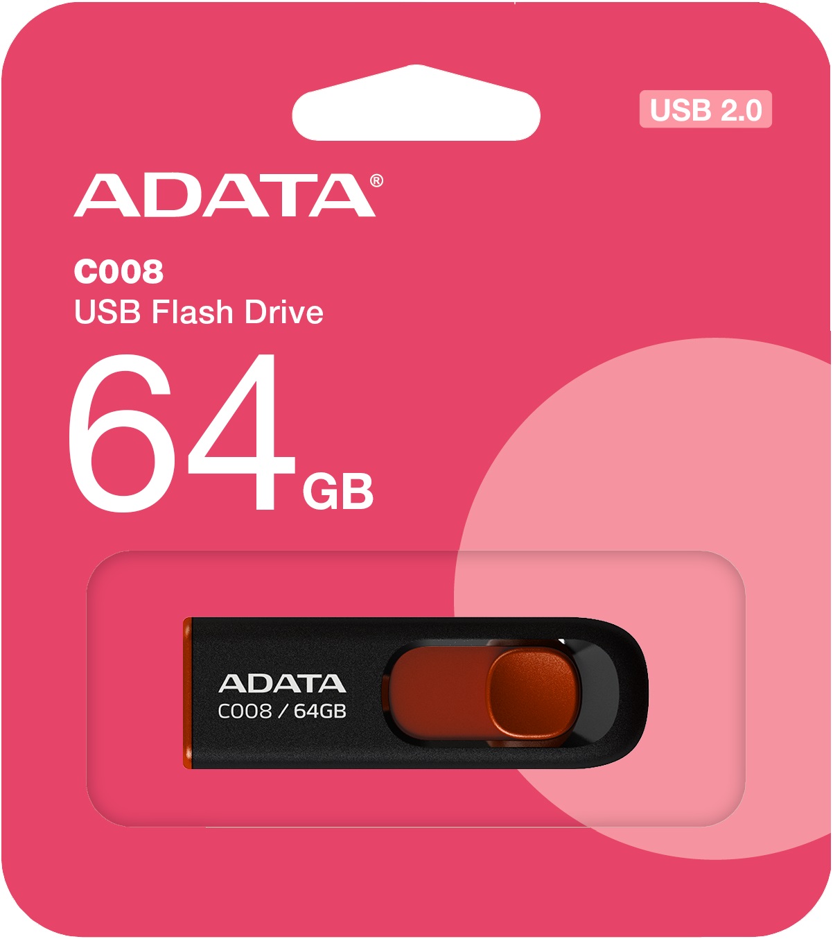 Флеш накопитель USB 2.0 64Gb ADATA C008 (AC008-64G-RKD, black-red)